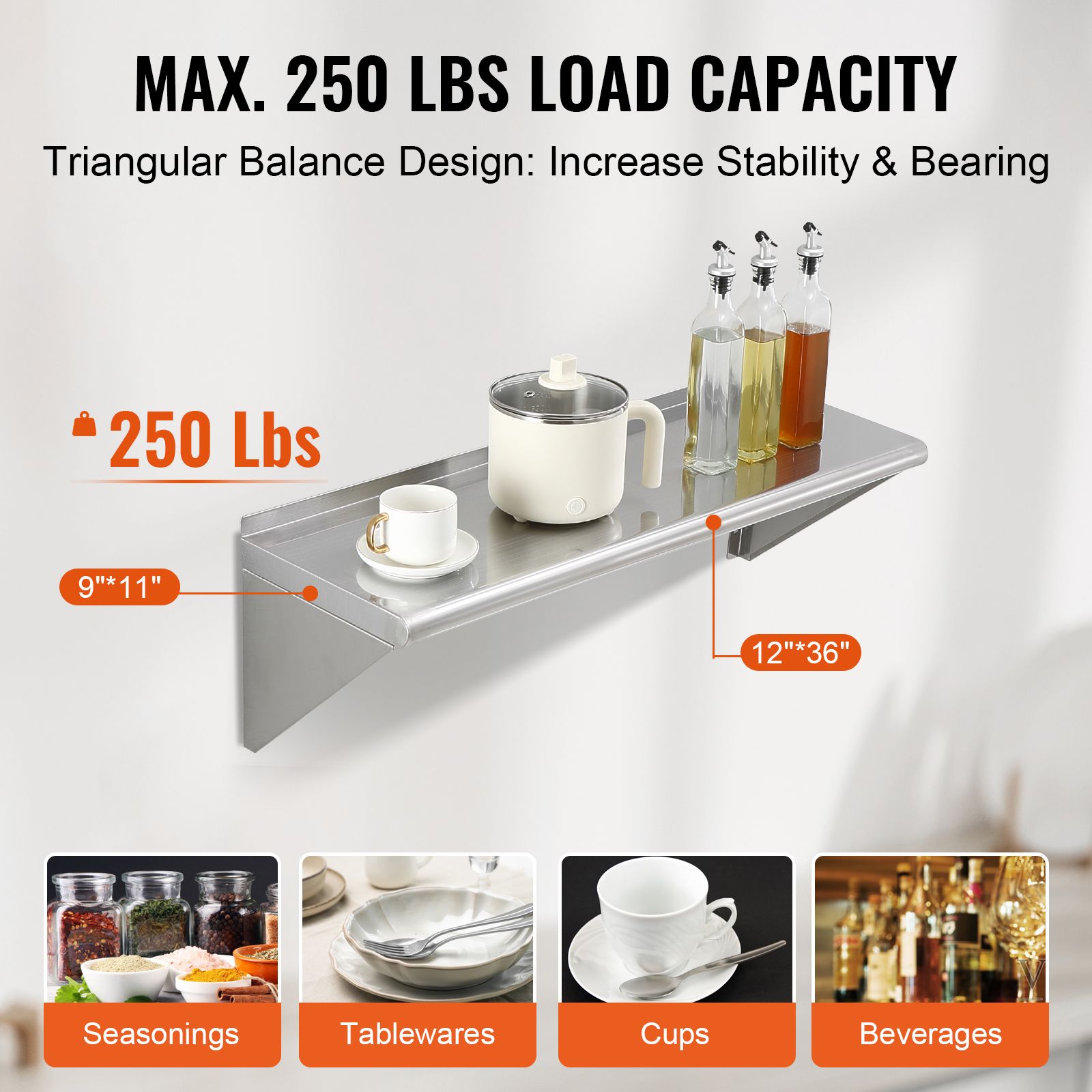 Estante de acero inoxidable de - Commercial Kitchen Wall Shelves reseña y precio